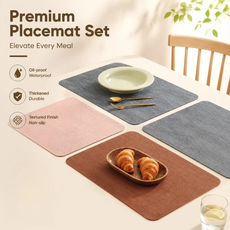 Light Luxury PVC Table Placemat, Cloth Texture Heat Insulation Pad, Oil Water Resistant Desktop Mat, Thickened Western Dining