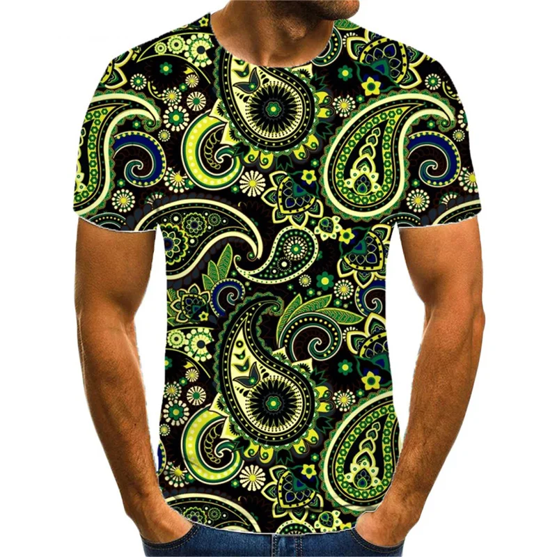 Paisley Pattern 3d Printed T Shirt Men's Fashion Vintage Street Cool Tops Loose Casual Harajuku Round Neck Short Sleeve Clothes