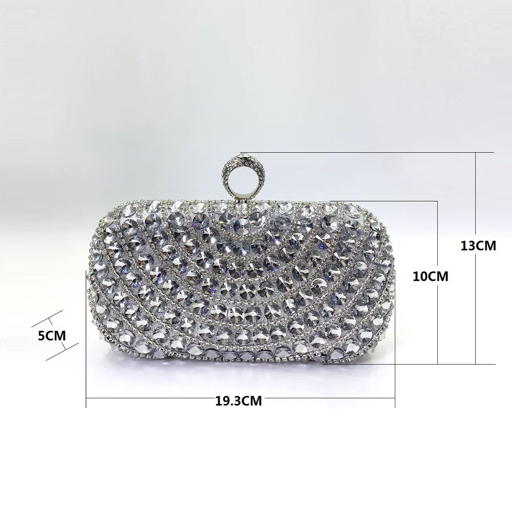 New Diamond Women\'s Bag Evening Party Handbag Bridesmaid Dress Wedding Banquet Clutch Silver Mini Shoulder Bags Rhinestone Purse