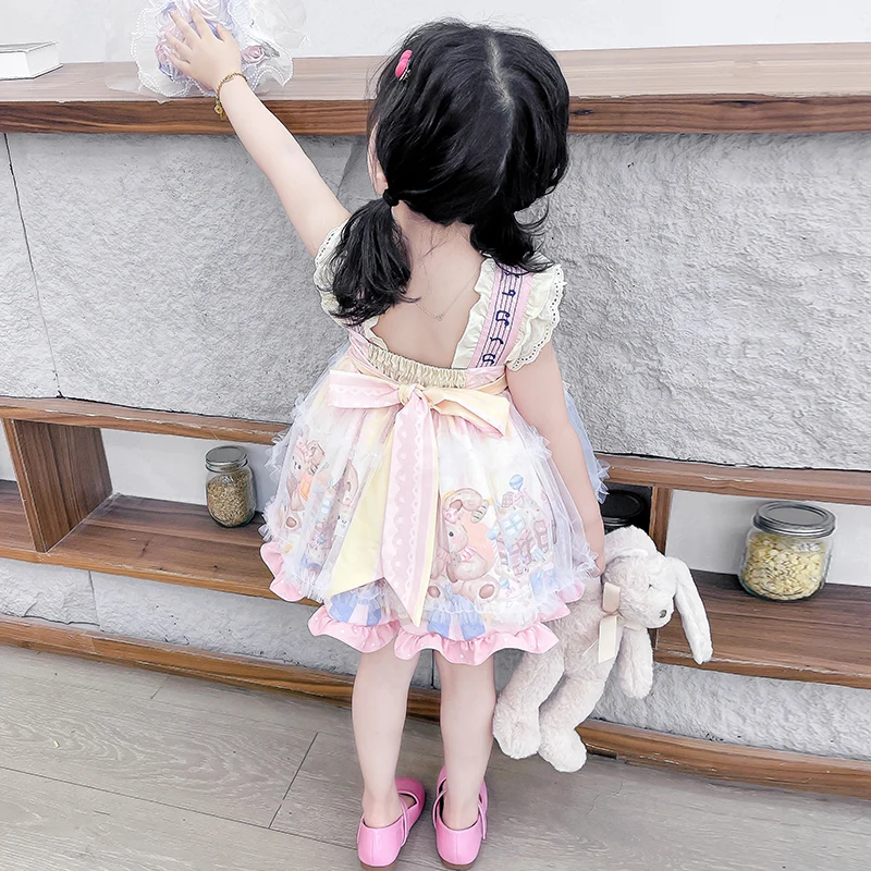 2024 new summer girls star pink Lolita suspenders breathable fabric cartoon printing vest skirt foreign girl party princessdress