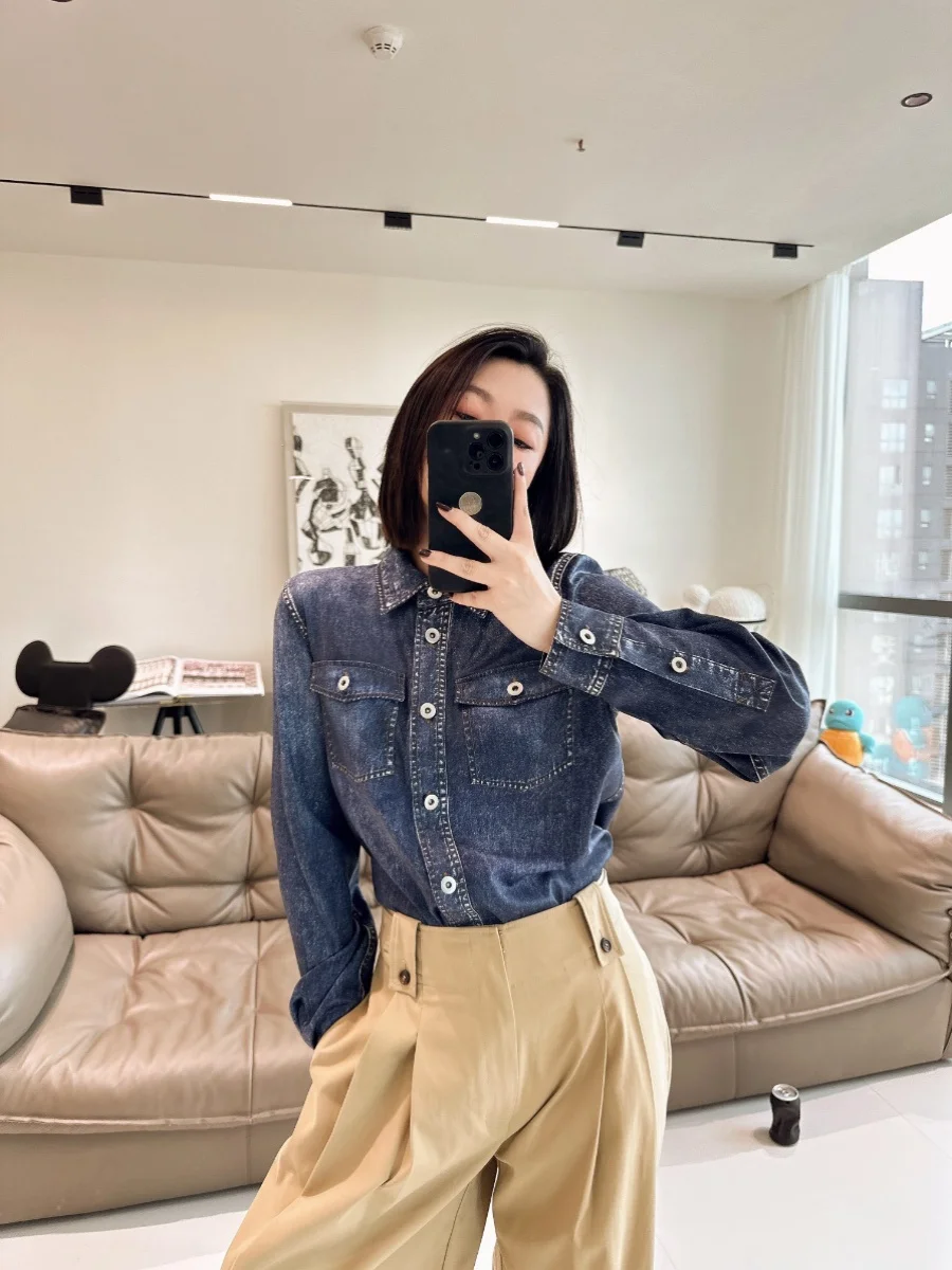 

Повседневная легкая куртка из шелковистого денима с принтом и винтажным воротником, свободного кроя, гладкая, для мужчин и женщин