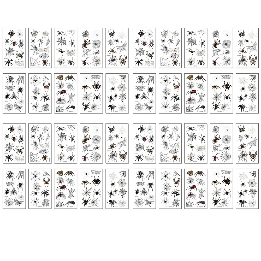 

40Sheets Cosplay Props Spider Temporary Tattoos DIY Lifelike Body Art Stickers Scary Facial Makeup Face Patch Day of The Dead