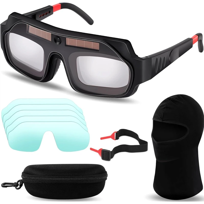 AC88 Solar Welding Goggles Auto-Darkening for Welder Glasses Mask with 5 Replacement Lenses for TIG MIG MMA Plasma