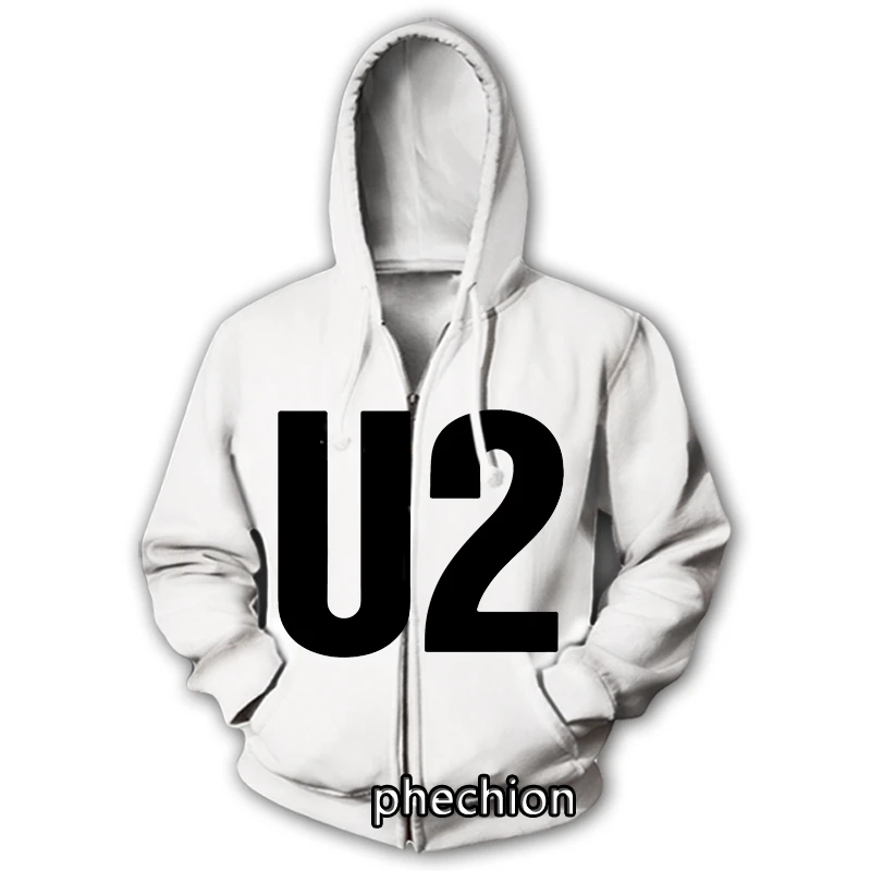 

phechion New Fashion Men/Women U2 Band 3D Print Long Sleeve Zip Hoodies Casual Men Loose Sport Zip Hoodies Tops J06