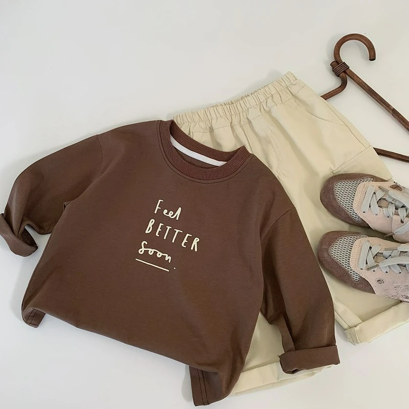 Kids Boys Girls Sweatshirt Feel Better Soon Letter Print Crew Neck Long Sleeve Casual Pullover Tops Autumn Winter Clothing