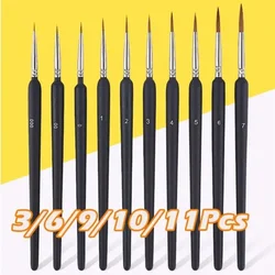 3/6/9/10/11Pcs Miniature Brush Set Professional Nylon Brush  Acrylic Painting Fine Line Pen Art Supplies Hand Painted Brush