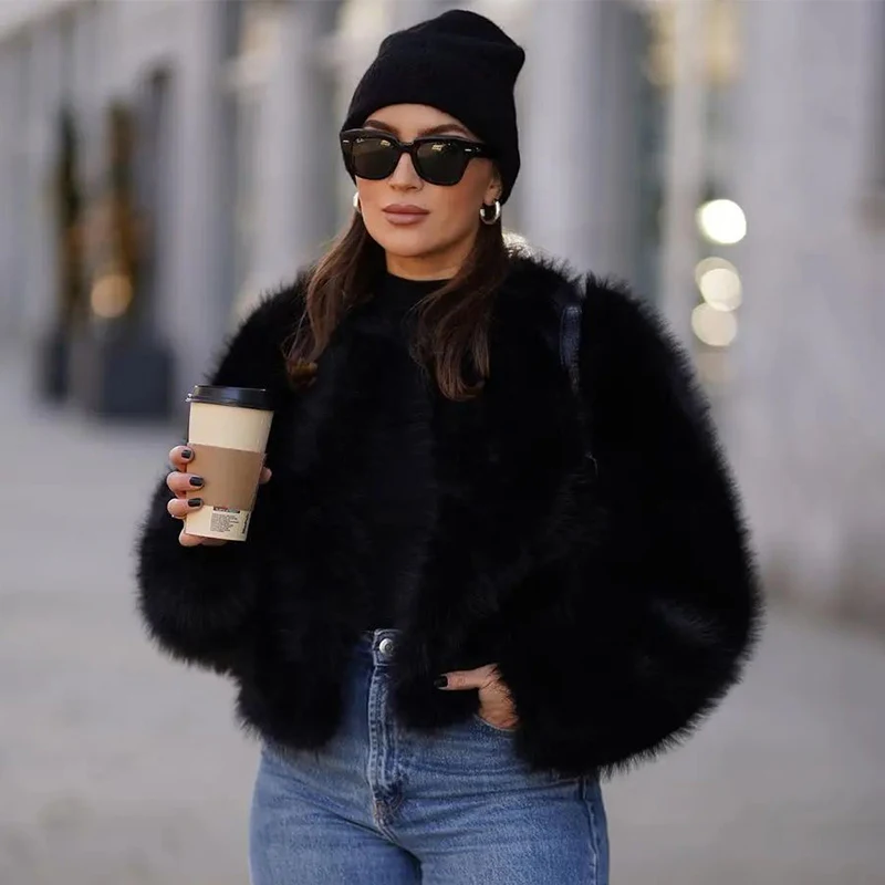 Iconic Street Fashion Week Luxury Brand Gardient cappotto corto in pelliccia sintetica donna inverno 2024 Hot Cool Girls Fluffy Short Fur Jacket