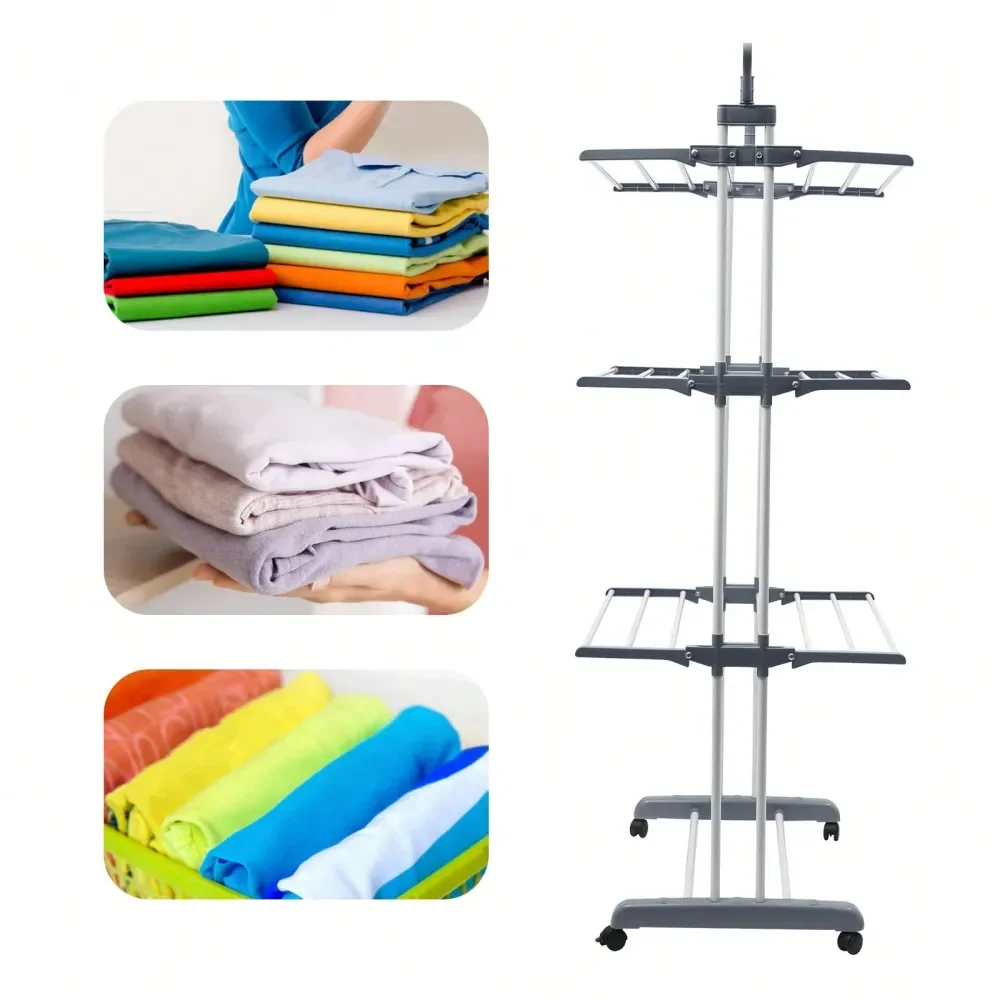 

4 Tier Metal Folding Clothes Drying Rack Laundry Garment Hanger Racks Stand With Two Side Wings