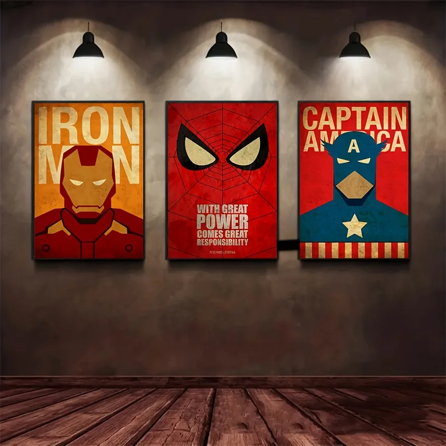 Affiches sur toile de super-héros, 3 pièces, Hero Trio, film mural sans cadre pour décoration de salon et de chambre à coucher, Style Pop Art vibrant, S