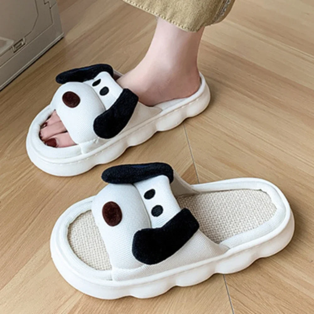 Cute Puppy Ladies Soft Sole Casual Couple Style New Shoes Ventilated Comfortable Pattern Design Non-slip Linen Home Slippers