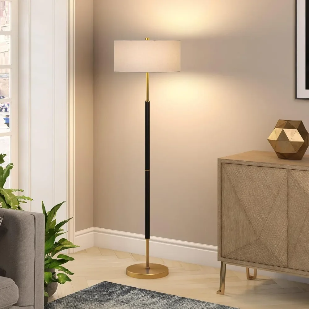 

2-Light Floor Lamp with Fabric Shade in Matte Black/Brass/White, Floor Lamp for Home Office, Bedroom, Living Room, 61" Tall