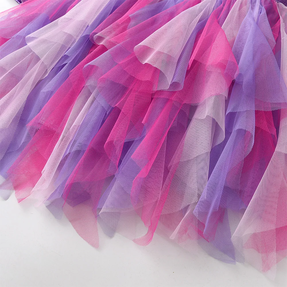 Vikita Mädchen Prinzessin Kleid Langarm Kinder Meerjungfrau Druck Kleid Kinder unregelmäßigen Ballkleid Tutu Mädchen Party Tüll Kostüme – Detail 4