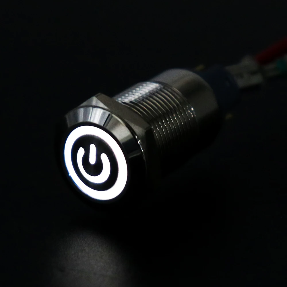 1pc Car Computer 12mm Latching Angel Eye Aluminum Metal LED Power NO Push Button Switch Self-locking Metal Switch Normally Open
