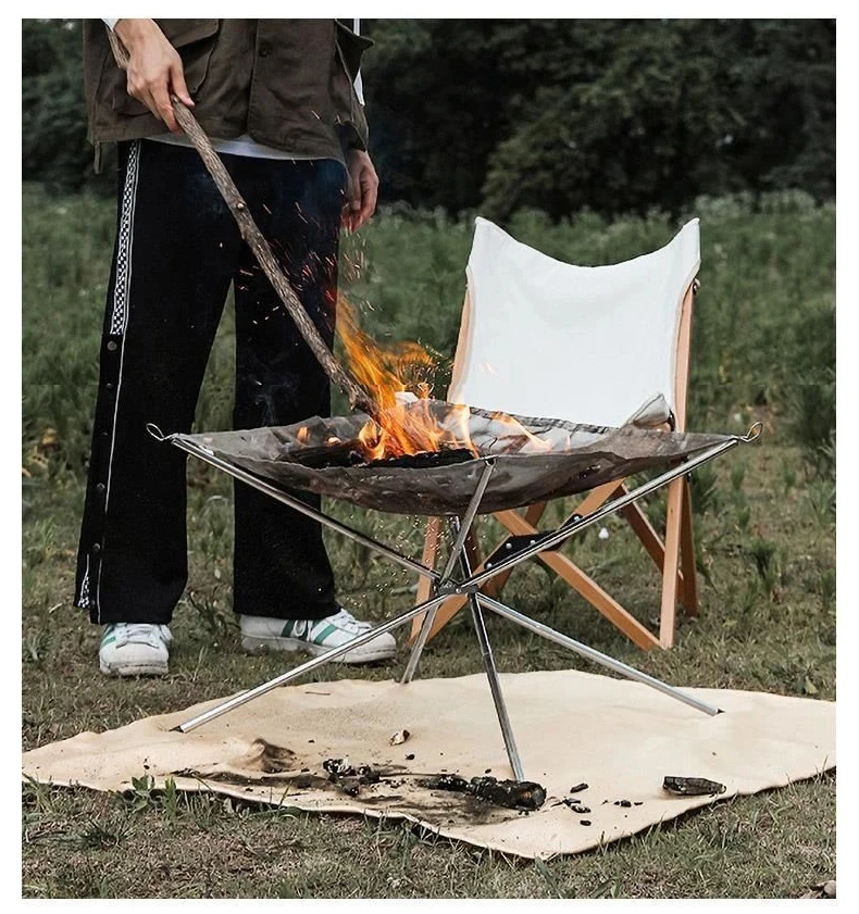 المحمولة في الهواء الطلق طاولة النار طوي مقاومة للحرارة شواء شبكة المعسكر رف الفولاذ المقاوم للصدأ الفناء الخلفي الشواء المعسكر الرف