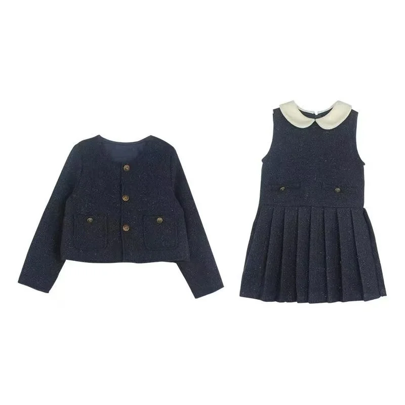 3-10 YGirls' Suit 2025 Spring New Girls' Baby Japanese Doll Collar Vest Pleated Skirt Coat Academy Two-piece Set 90-140cm