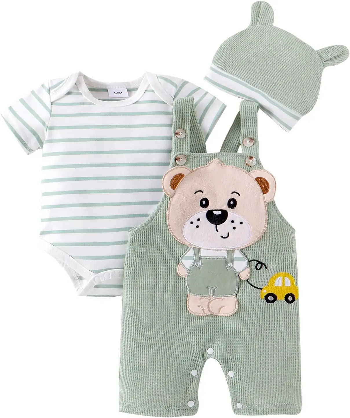 

Baby Boy 3-Piece Outfit: Short Sleeve Romper, Shorts & Hat, 0-18 Months