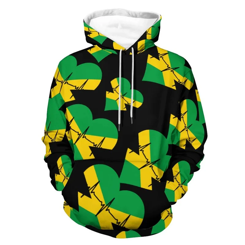 3D Printed Jamaica Flag Hoodie For Men Cool Streetwear Long Sleeves Hooded Sweatshirt Drawstring Spring Pullover Autumn Coat