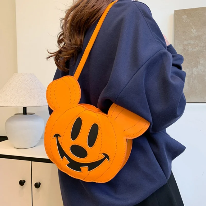 

Mickey Mouse Shoulder Bag Halloween Funny Pumpkin Bag Creative Diagonal Cross Bag Splicing Cartoon Bag Children'S Gifts