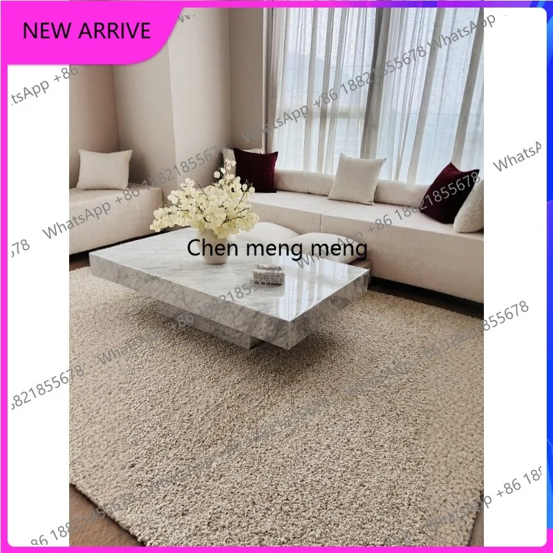 

M85 Natural medium white marble square table Italian minimalist living room suspended rectangular coffee table