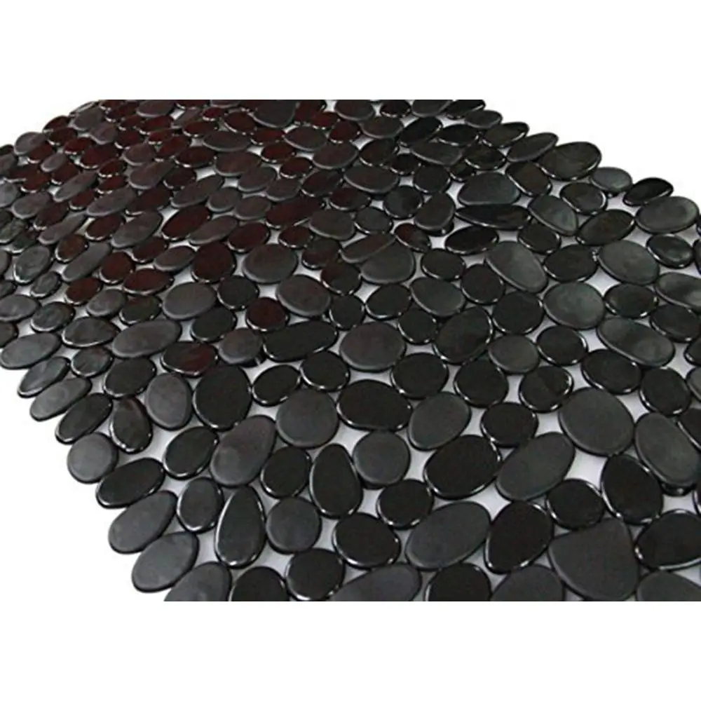 

Черный противоскользящий коврик для ванны Black Pebble, 16x35 - Нескользящий коврик для душа с отверстиями для слива и присосками