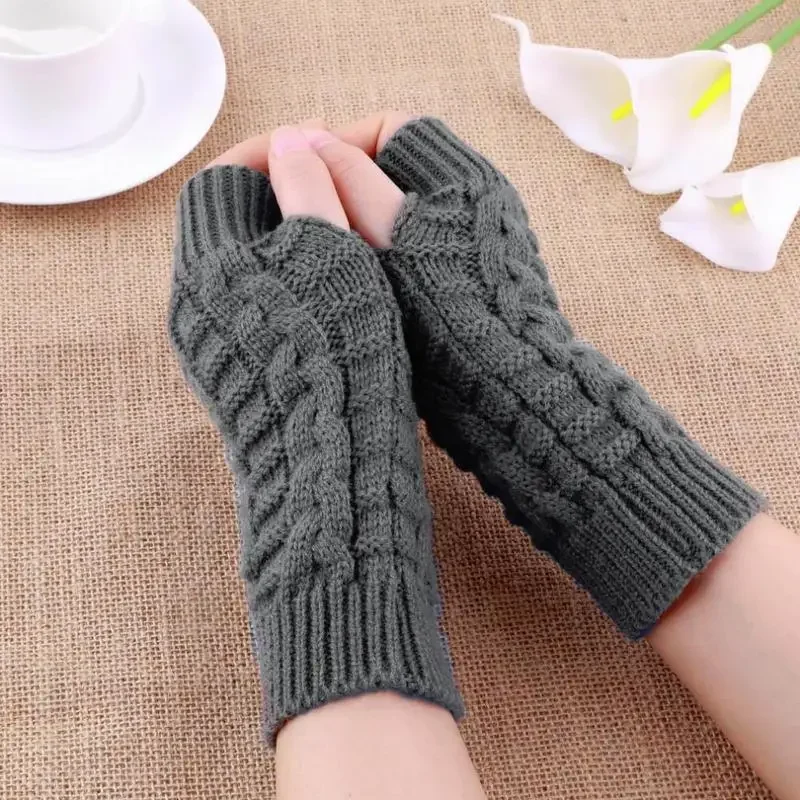 Knitted Long Sleeve Fingerless Gloves Winter Warm Wool Finger Free Gloves Harf Finger Outdoor Cycling Glove for Women Men Unisex