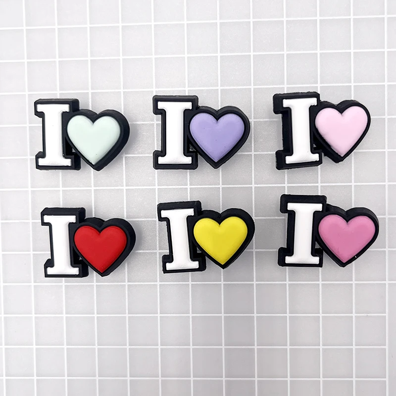 Single Sale 1Pcs Colorful Love Icons PVC Shoe Charms Accessory Shoe Upper Pins Buckle Decorations Badge Kids Gifts