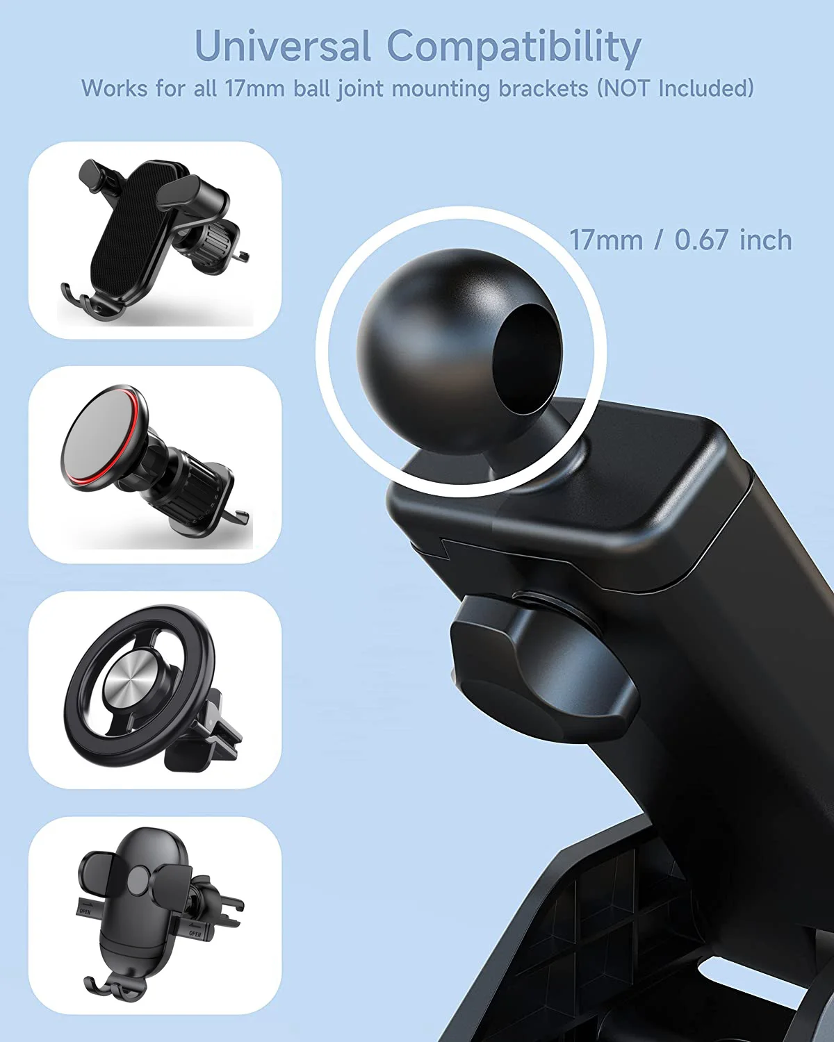 Auto-Handyhalterung Zubehör Saugnapf Auto-Handyständer 17mm Kugelkopf-Basis für Auto-Windschutzscheibe Armaturenbrett Handyhalterung – Detail 4
