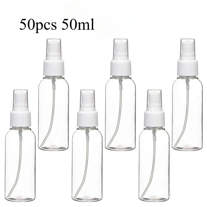 50 PCS  Bottles 50ml/2oz Clear Plastic Travel Spray Bottle, Empty Fine Mist Spray Bottle,  Portable Refillable Mini Spray Bottle