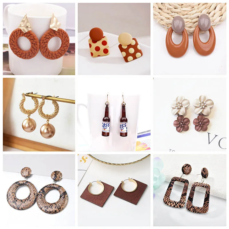 New Brown Color Women Hanging Earrings Beer Bottle Pendants Drop Earrings Square Earrings Fashion Jewelry pendientes mujer