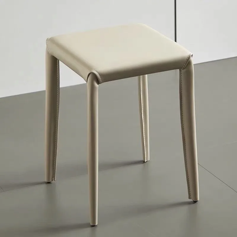 Stackable Leather Stool Modern Stools Luxury Aesthetic Living Room Dining Stool Decorative Interior Single Person Vanity Stools
