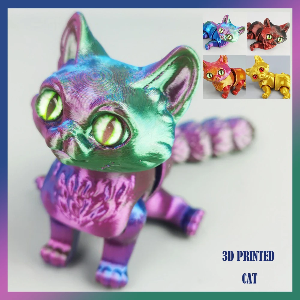 Juguetes impresos en 3D para niños, modelo de gato, figuras móviles de Múltiples articulaciones, adorno de animales, creatividad decorativa, escritorio, regalos novedosos, juguete de bolsillo