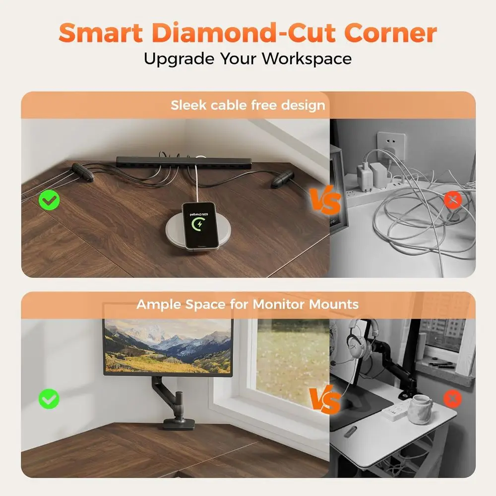 مكتب ألعاب زاوية كبيرة مع حامل وحدة المعالجة المركزية، مكتب كمبيوتر قوي للمكتب المنزلي للكتابة ومحطة العمل