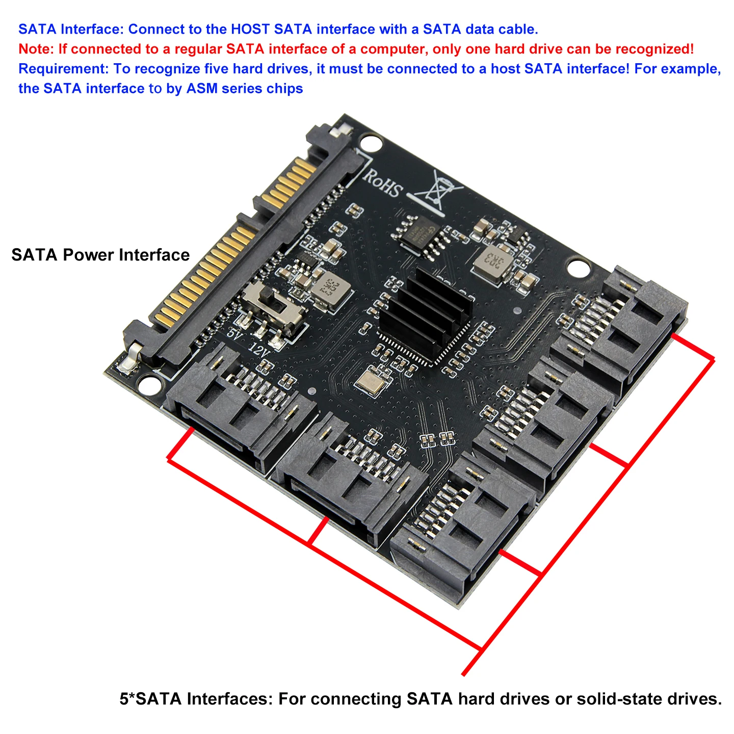 SATA 1to5 (soporte PM) Solo admite interfaz SATA Disco duro No disco duro SAS Compatible con sistema Mac/Linux/Windows7/8/10/11