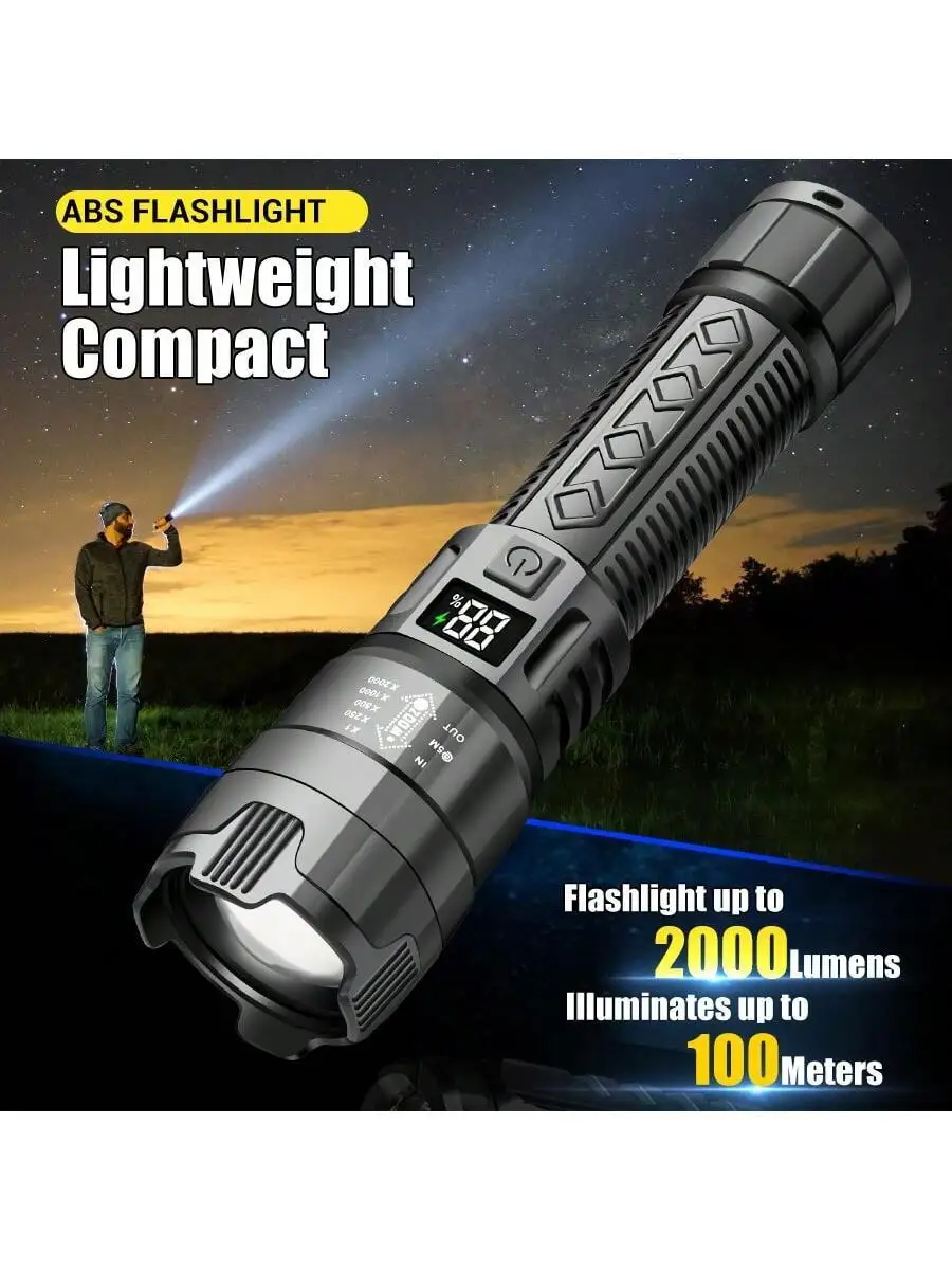 

1PC LED Flashlight, Portable Waterproof Rechargeable Flashlight, Multifunctional Telescopic Zoom Flashlight, Outdoor USB Chargin