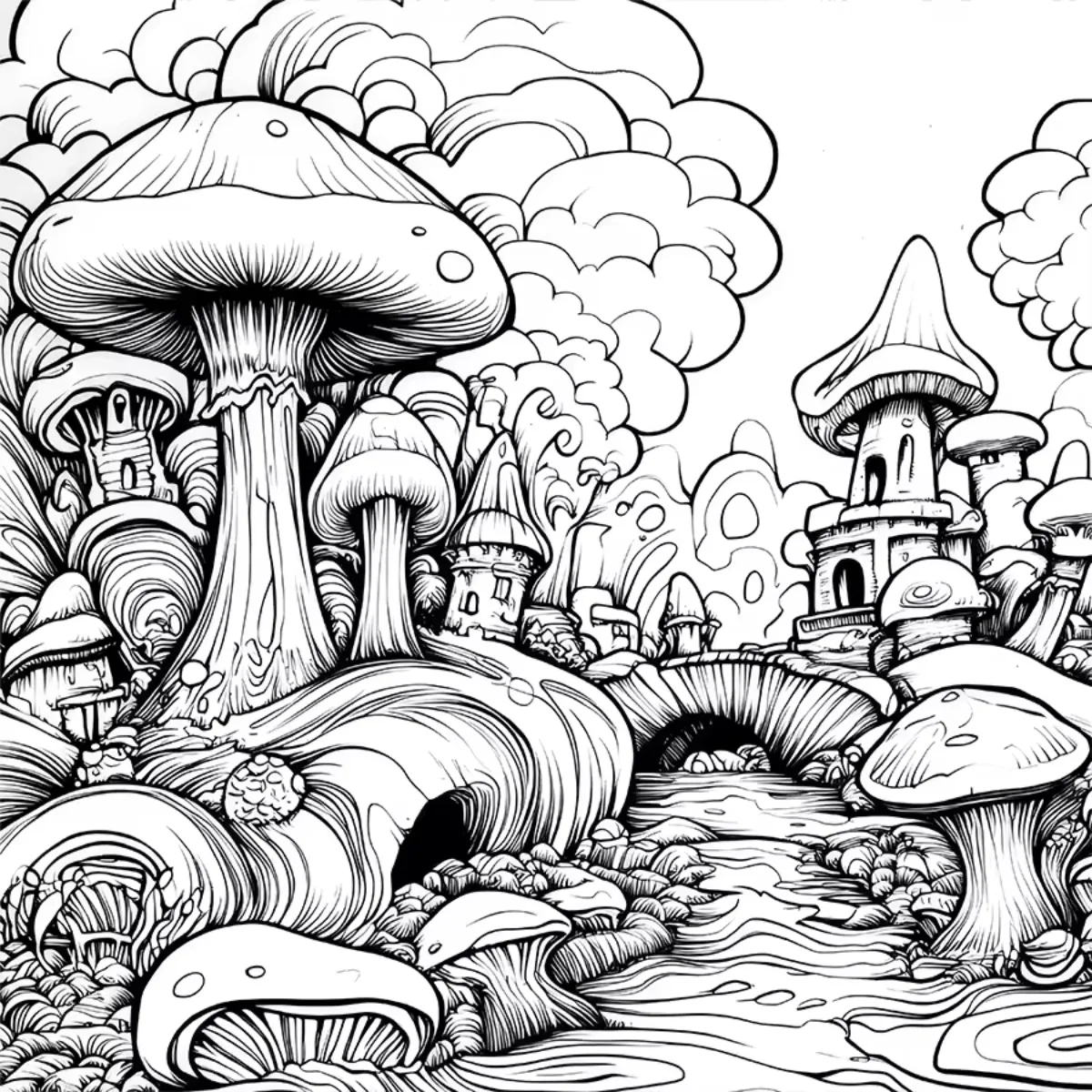 Libro da colorare Mushroom World Libro illustrato per adulti Design originale