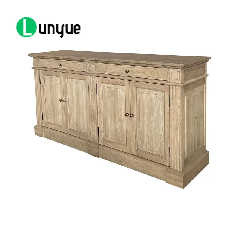 French Rustic Antique Solid Wood Buffet Cabinet Natural Oak Sideboard Storage Cupboard for Dining Room Kitchen Furniture