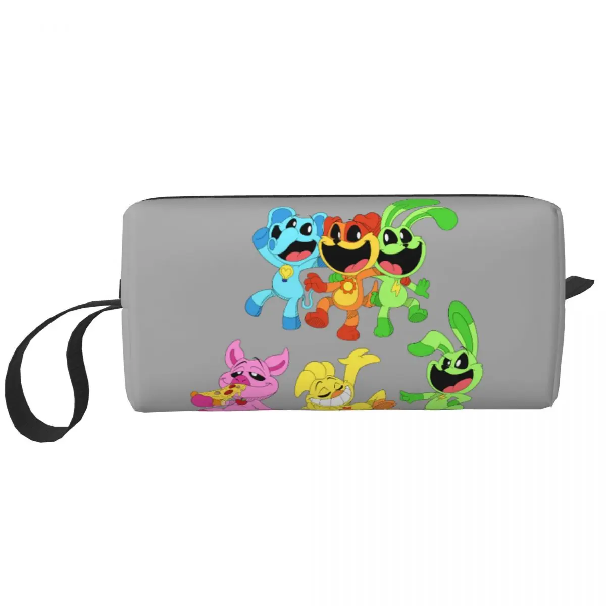 Custom Colorful Smiling Big Mouth Critters Group Cosmetic Bag Kawaii Big Capacity Scarry Game Makeup Case Storage Toiletry Bags