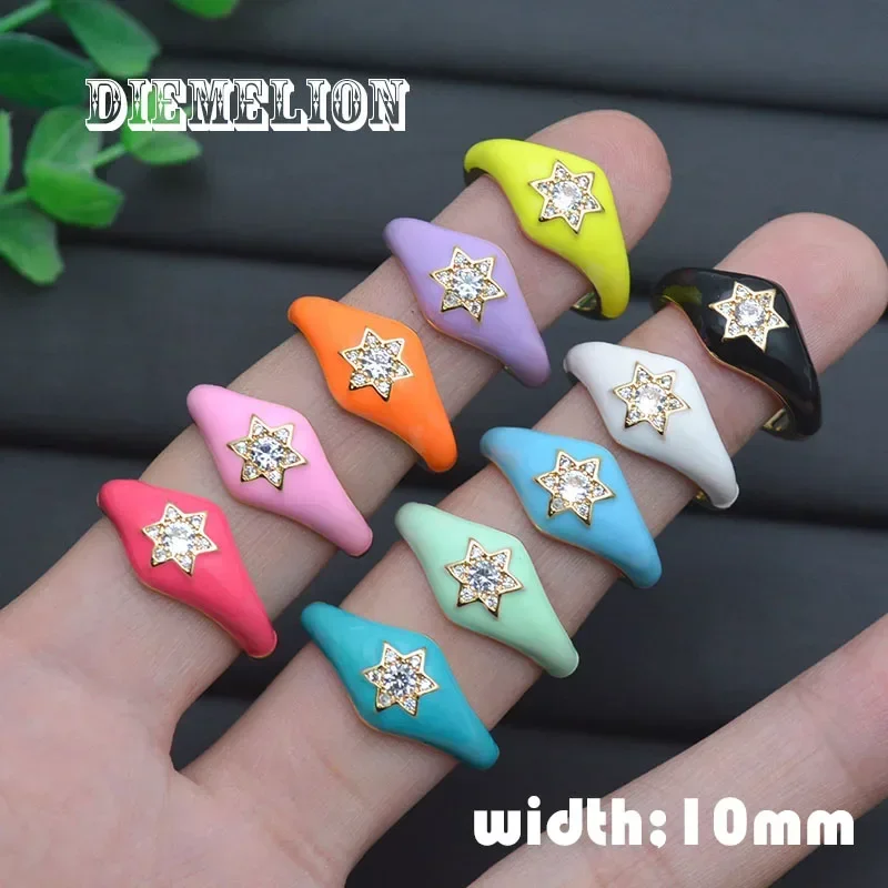 

5Pcs Rainbow Enamel Dripping Oil Star Rings for Women Copper 18K Gold Color Shiny Cubic Zirconia Star Open Ring Trendy Jewelry