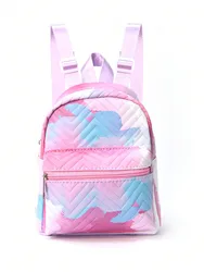 1pcs Girls Red Purple Pattern Fashion PU Zipper Classic Backpack Women's Backpack for Outdoor School