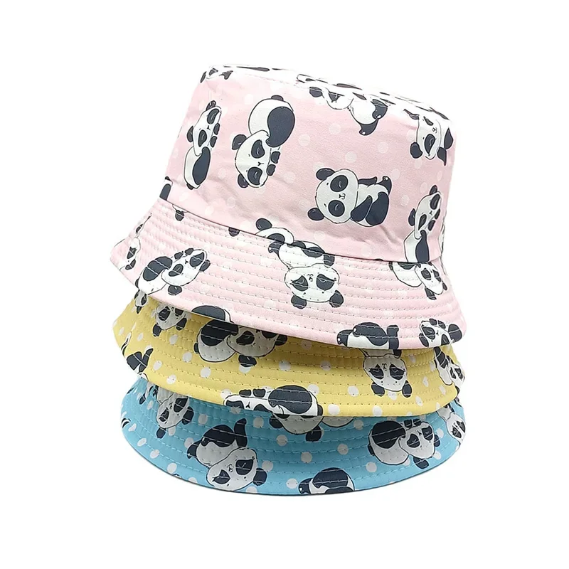 Spring Polyester Cartoon Panda Print Bucket Hat Outdoor Travel Sun Cap for Child Boy and Girl 103