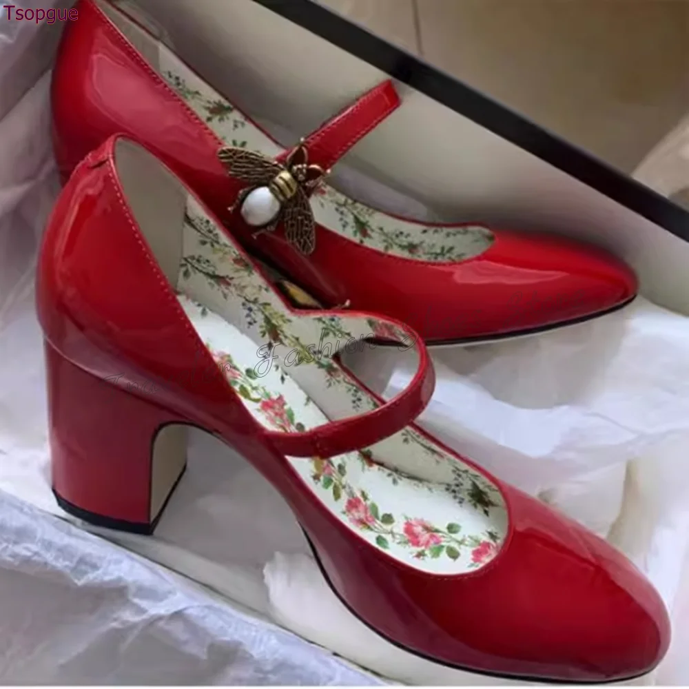 

Red Bee Decor Patent leather Pumps Round Toe Chunky High Heels High Heel Shoes for Women Sexy Heels 2024 New Zapatos Para Mujere