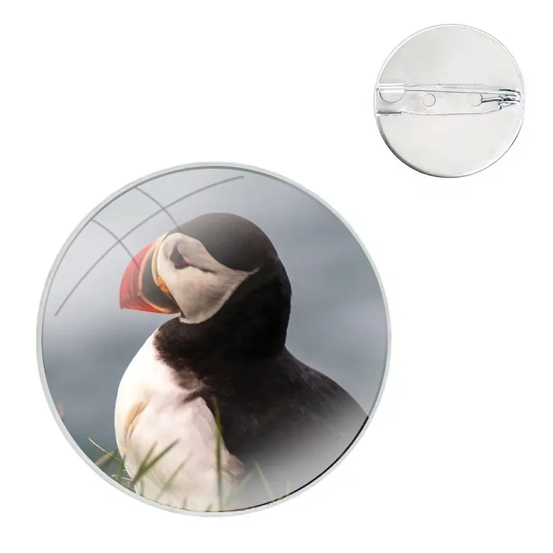 Glass Dome Brooches Badge Pins For Clothes Hat Shirt Lapel Bag Atlantic Puffin Faroe Islands