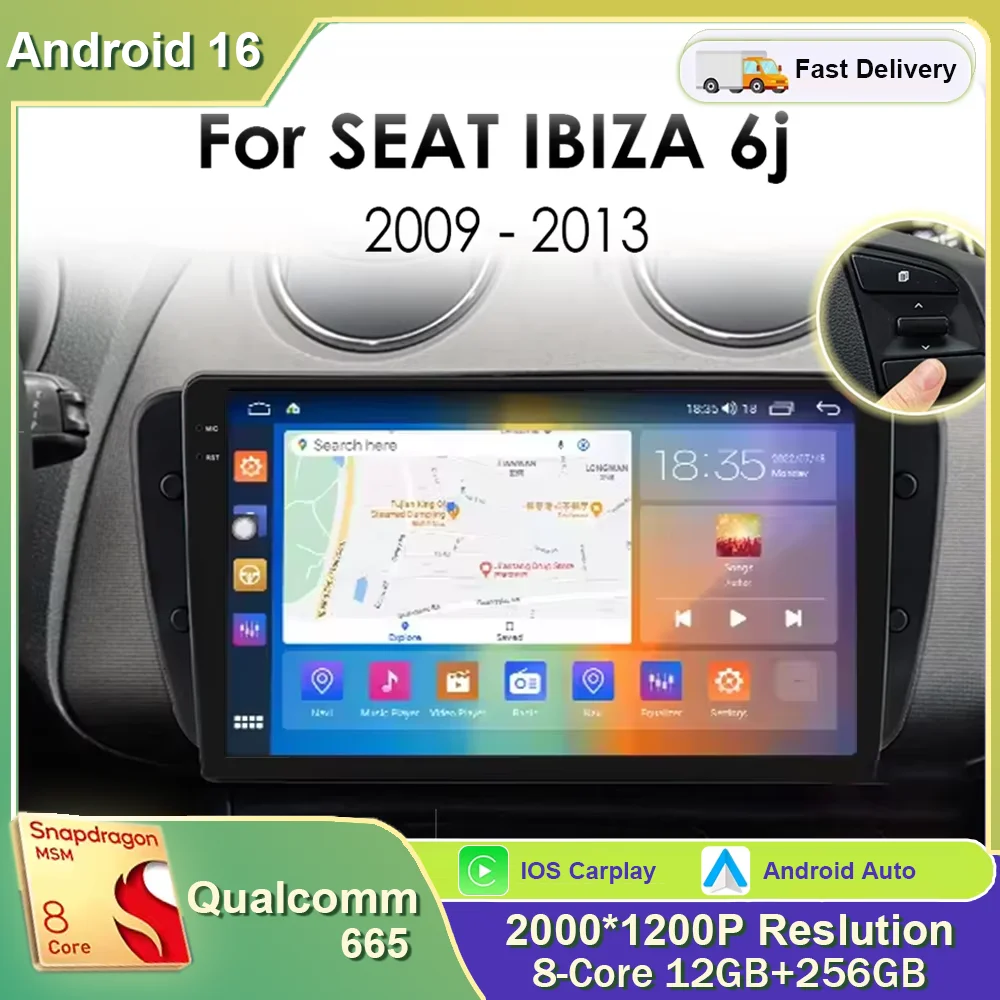 Radio para Auto Android 16 Carplay Auto WIFI Reproductor Multimedia Para SEAT Ibiza 6j 2009 - 2013 estéreo Carplay GPS Video 4G Auto Android