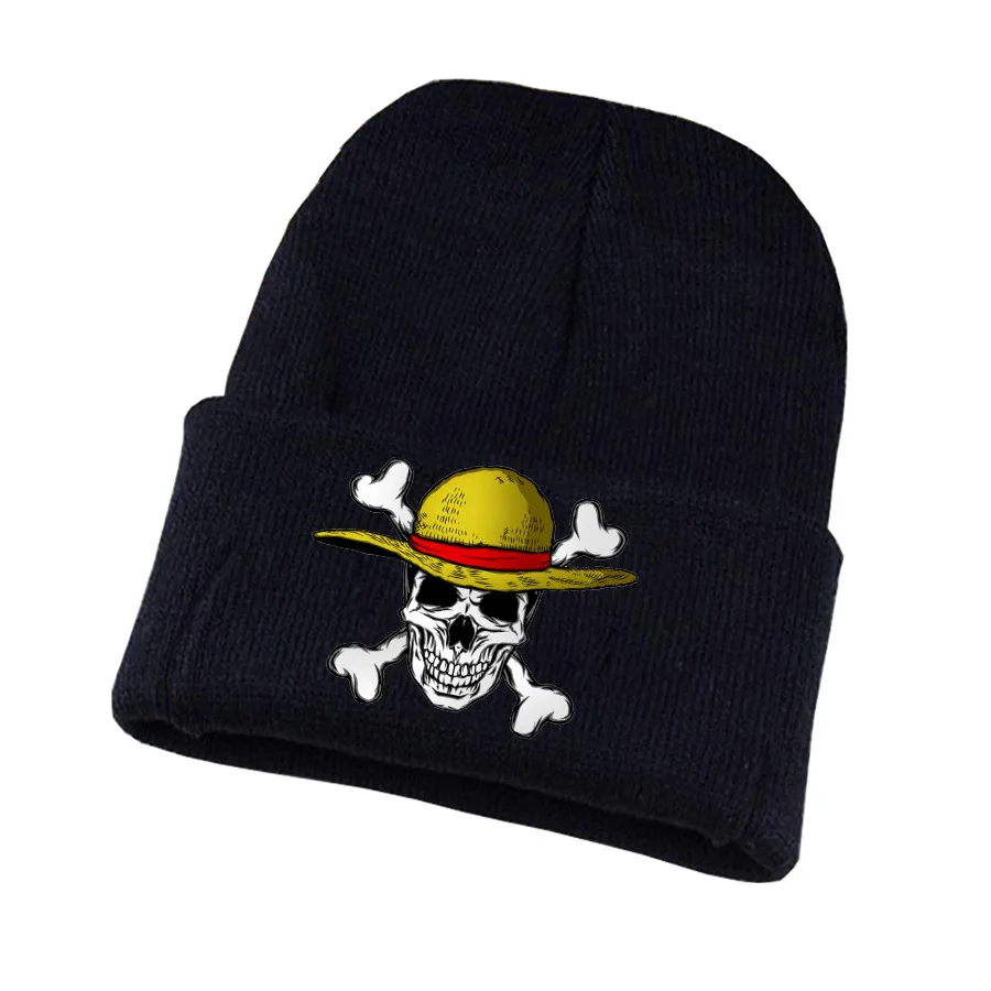 Anime One Piece Cartoon Luffy Printed Hat Winter Warm Knitted Pullover Hat for Children Chirstmas Gift Toys Fashion