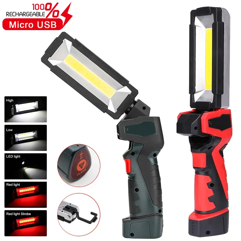 

LED Work Light COB Flashlight Lantern 5 Modes Built-in Recharge Battery Portable Torch 360 Degree Rotate Magnet Camping Light