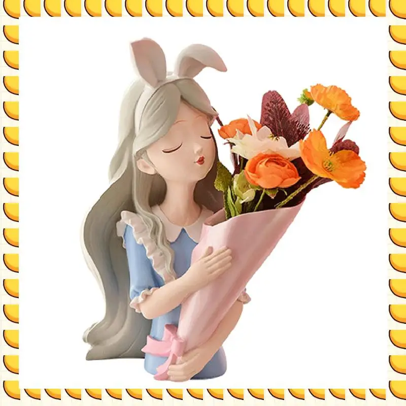 

BAAU Girl Statue Home Decor Vase Resin Model Storage Tray Living Room Flower Vases Craft Living Room Decoration Durable 22X32cm