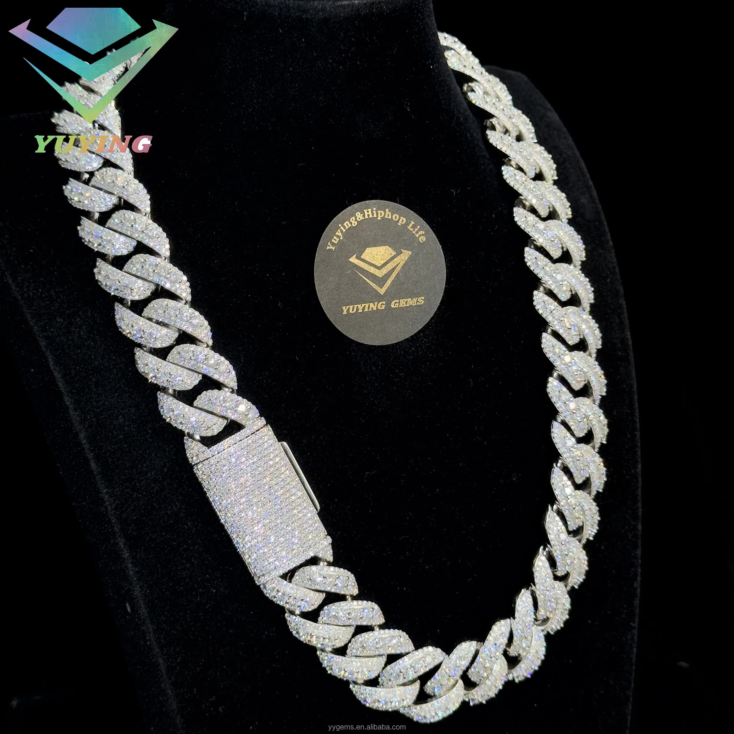 Plated .Sparkling Gold Heavy Chain 20MM 22MM Iced Out Big Moissanite Raised Chain S925 Diamond Cuban Link Chain Necklace Jewelry