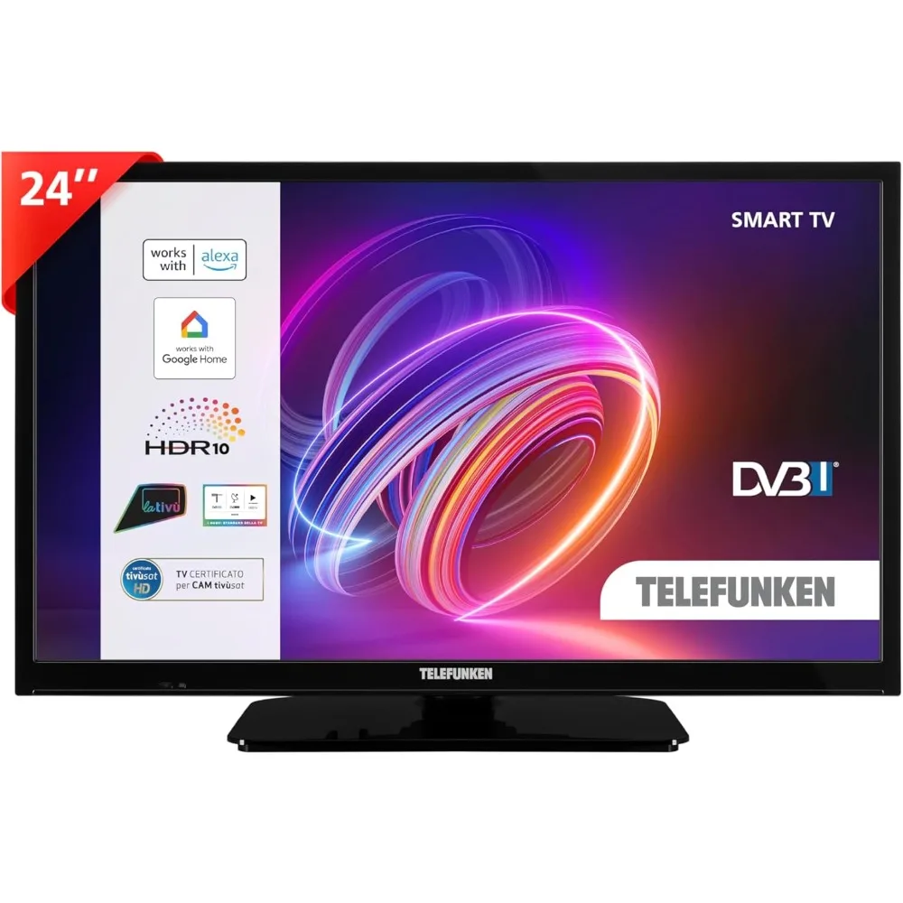 تلفزيون ذكي TELEFUNKEN مقاس 24 بوصة عالي الدقة جاهز TE24553B45V2DZ، تلفزيون LED مقاس 24 بوصة مع Alexa مدمج