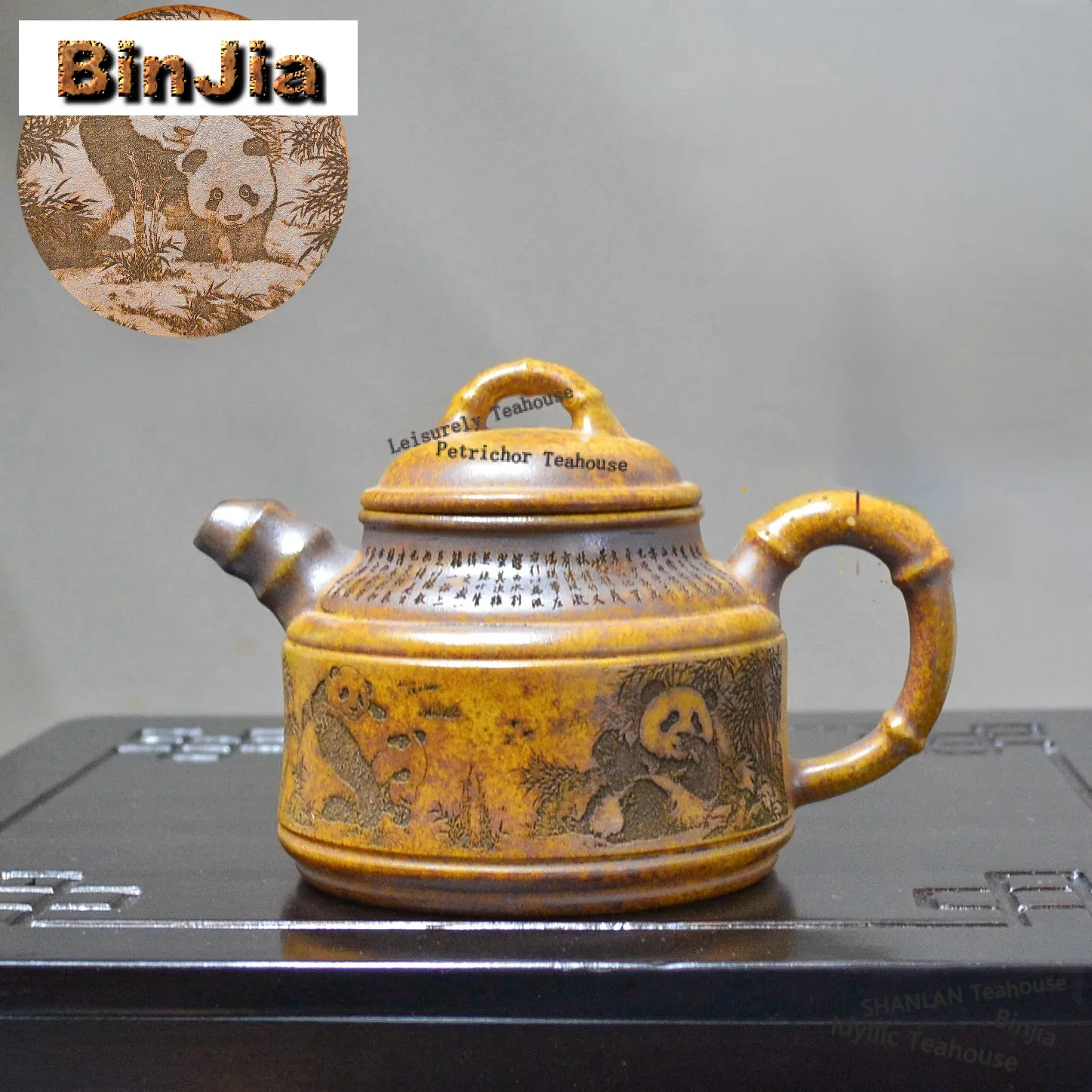

360ml Aesthetic Yixing Purple Clay Teapots Handmade Engraved Panda Pot Raw Ore Section Mud Kettle Zisha Tea Set Ornaments Gifts