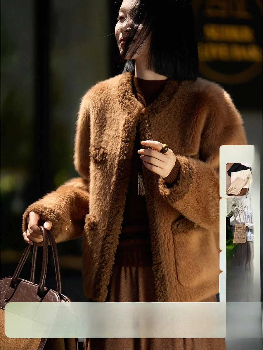 

Ele round Ne Particle Woolen ort Coat Women's New Sle Warmth in Arms Even at Dusk Faux Fur Coat Polyester